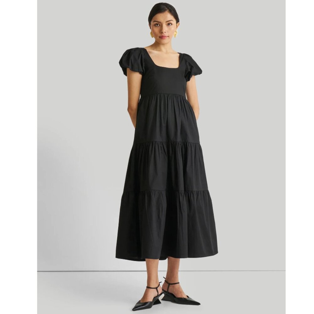 NWT Reistor Puff Sleeve Tiered Maxi Dress In Black